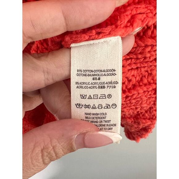 Free People Cotton Blend Cable Knit Mock Neck Crop Sweater Red Women's Size XS - Picture 6 of 8